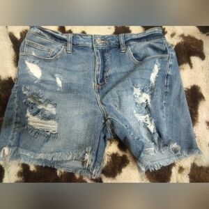 Distressed Blue Jean Shorts